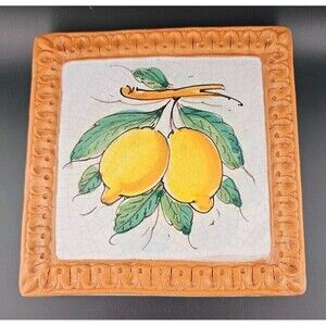 Horchow Italian Glazed Terracotta 6.5" Lemon Fruits Wall Art Tiles Italy